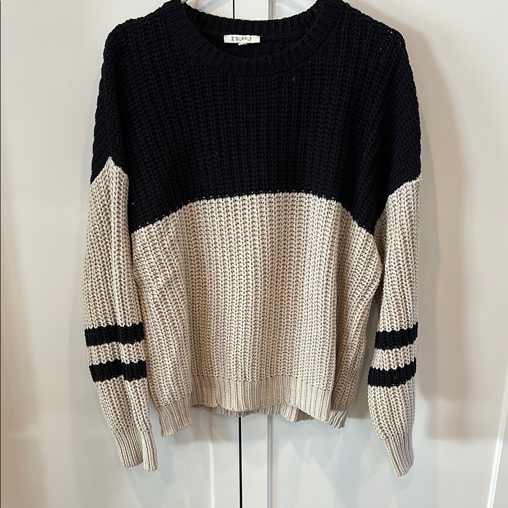 Colorblock Knit Sweater - Black and Cream. Z supply